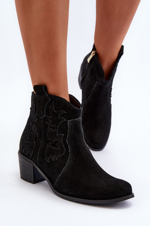 Zazoo 3426 Sieviešu Zamšādas kurpes Kovboju zābaki melnas krāsas Zazoo 3426 Sieviešu Zamšādas kurpes Kovboju zābaki melnas krāsas