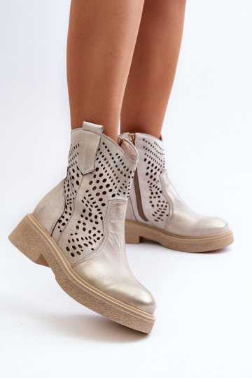 Zazoo 3470 Āda Sieviešu puszābaki ar platiem papēžiem Ažūrs Zelta krāsas Noslaucīja 2