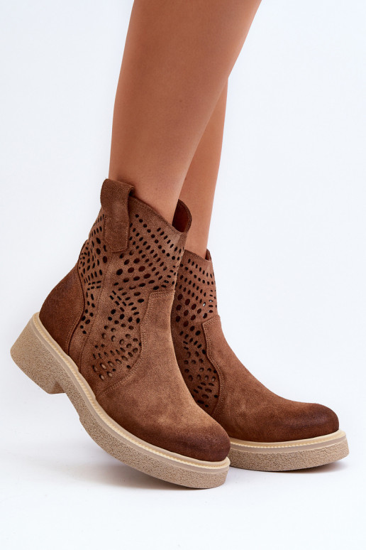 Zazoo 3470 Zamšādas kurpes Sieviešu ar platiem papēžiem Ažūrs brūnas krāsas