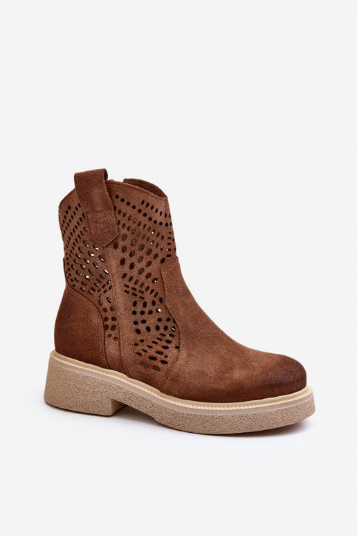 Zazoo 3470 Zamšādas kurpes Sieviešu ar platiem papēžiem Ažūrs brūnas krāsas