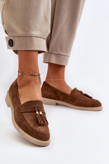 Zazoo 3420 Zamšādas mokasīni Sieviešu ar platiem papēžiem brūnas krāsas