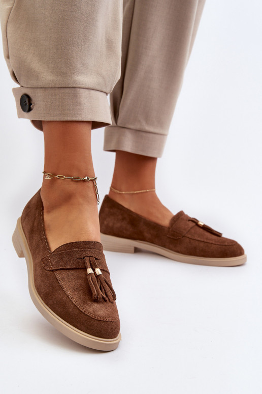 Zazoo 3420 Zamšādas mokasīni Sieviešu ar platiem papēžiem brūnas krāsas