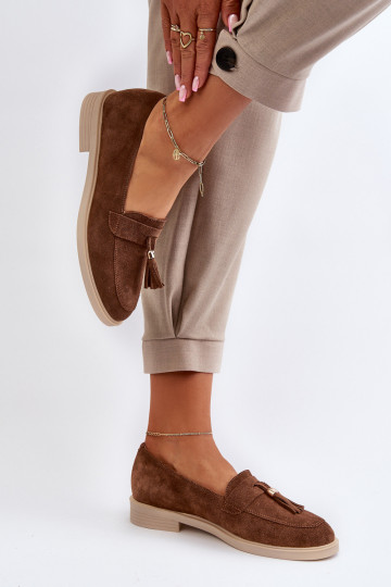 Zazoo 3420 Zamšādas mokasīni Sieviešu ar platiem papēžiem brūnas krāsas 2