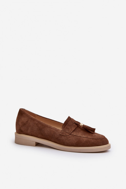 Zazoo 3420 Zamšādas mokasīni Sieviešu ar platiem papēžiem brūnas krāsas