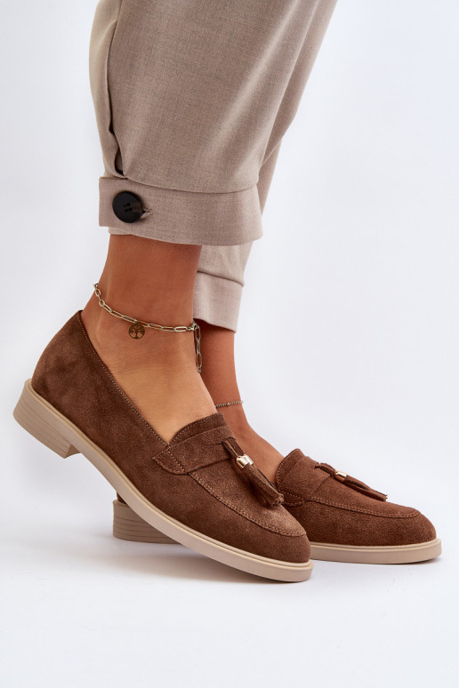 Zazoo 3420 Zamšādas mokasīni Sieviešu ar platiem papēžiem brūnas krāsas