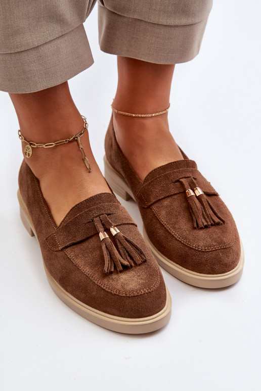 Zazoo 3420 Zamšādas mokasīni Sieviešu ar platiem papēžiem brūnas krāsas