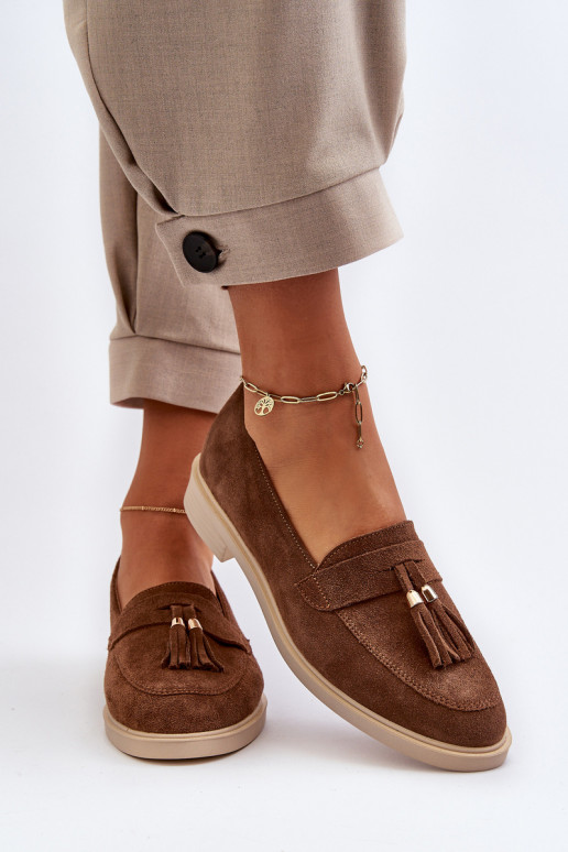 Zazoo 3420 Zamšādas mokasīni Sieviešu ar platiem papēžiem brūnas krāsas