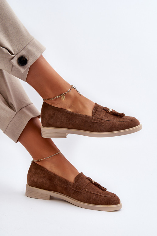 Zazoo 3420 Zamšādas mokasīni Sieviešu ar platiem papēžiem brūnas krāsas