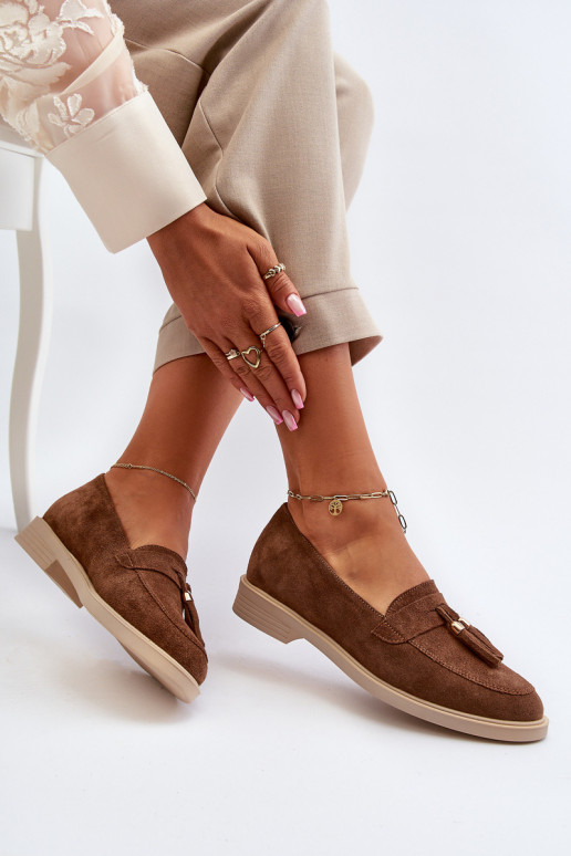 Zazoo 3420 Zamšādas mokasīni Sieviešu ar platiem papēžiem brūnas krāsas