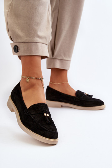 Zazoo 3420 Zamšādas mokasīni Sieviešu ar platiem papēžiem melnas krāsas