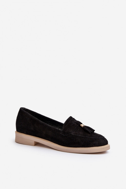 Zazoo 3420 Zamšādas mokasīni Sieviešu ar platiem papēžiem melnas krāsas Zazoo 3420 Zamšādas mokasīni Sieviešu ar platiem papēžiem melnas krāsas