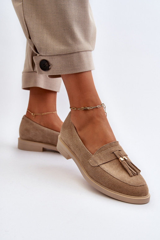 Zazoo 3420 Zamšādas mokasīni Sieviešu ar platiem papēžiem smilšu krāsas Zazoo 3420 Zamšādas mokasīni Sieviešu ar platiem papēžiem smilšu krāsas