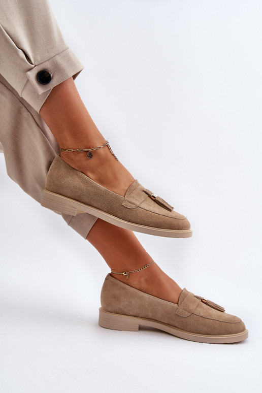 Zazoo 3420 Zamšādas mokasīni Sieviešu ar platiem papēžiem smilšu krāsas Zazoo 3420 Zamšādas mokasīni Sieviešu ar platiem papēžiem smilšu krāsas