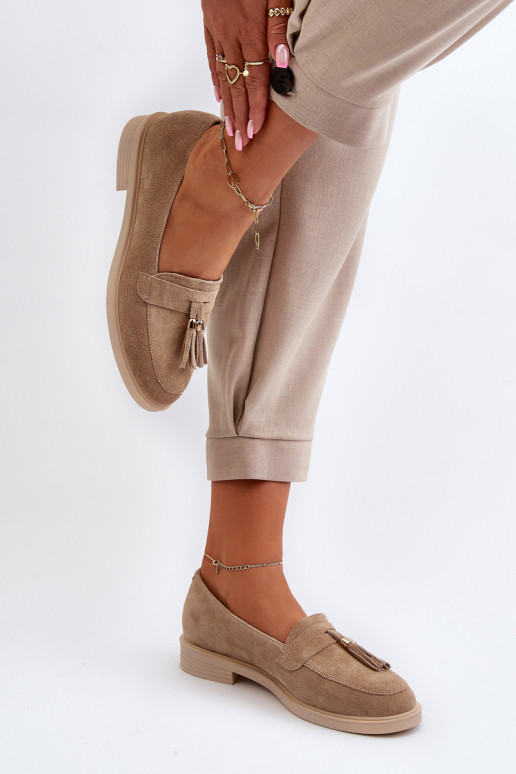 Zazoo 3420 Zamšādas mokasīni Sieviešu ar platiem papēžiem smilšu krāsas Zazoo 3420 Zamšādas mokasīni Sieviešu ar platiem papēžiem smilšu krāsas