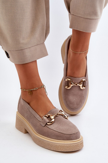 Zazoo 3429 Zamšādas mokasīni Sieviešu ar ornamentiem Cappuccino