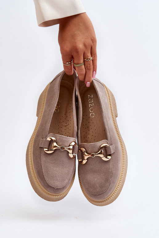 Zazoo 3429 Zamšādas mokasīni Sieviešu ar ornamentiem Cappuccino Zazoo 3429 Zamšādas mokasīni Sieviešu ar ornamentiem Cappuccino