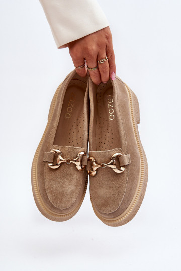 Zazoo 3429 Zamšādas mokasīni Sieviešu ar ornamentiem smilšu krāsas 2