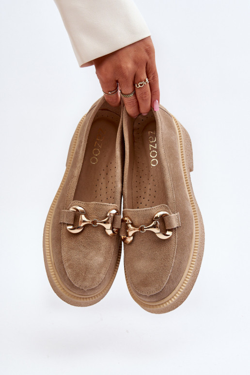 Zazoo 3429 Zamšādas mokasīni Sieviešu ar ornamentiem smilšu krāsas Zazoo 3429 Zamšādas mokasīni Sieviešu ar ornamentiem smilšu krāsas