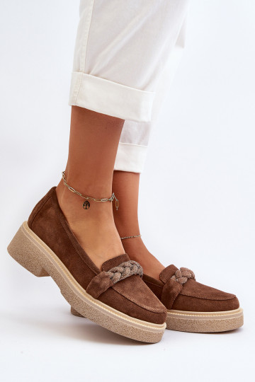 Zazoo 3429/IN Eleganti zamšādas lauferi ar ornamentiem brūnas krāsas