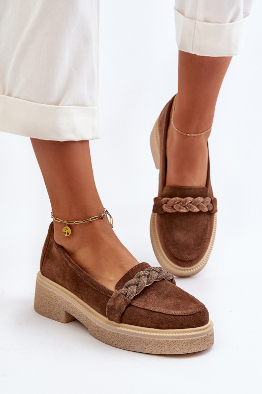 Zazoo 3429/IN Eleganti zamšādas lauferi ar ornamentiem brūnas krāsas