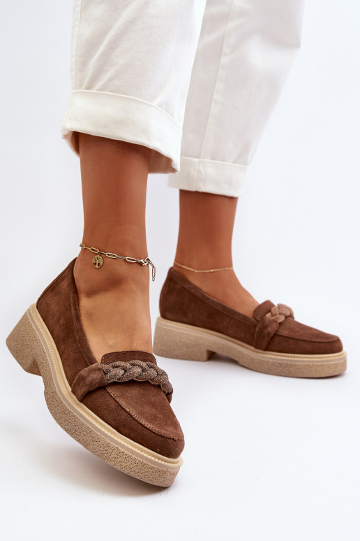 Zazoo 3429/IN Eleganti zamšādas lauferi ar ornamentiem brūnas krāsas