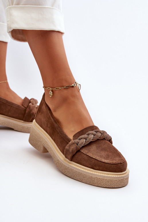 Zazoo 3429/IN Eleganti zamšādas lauferi ar ornamentiem brūnas krāsas