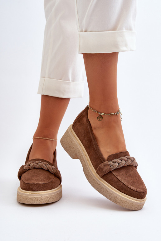 Zazoo 3429/IN Eleganti zamšādas lauferi ar ornamentiem brūnas krāsas