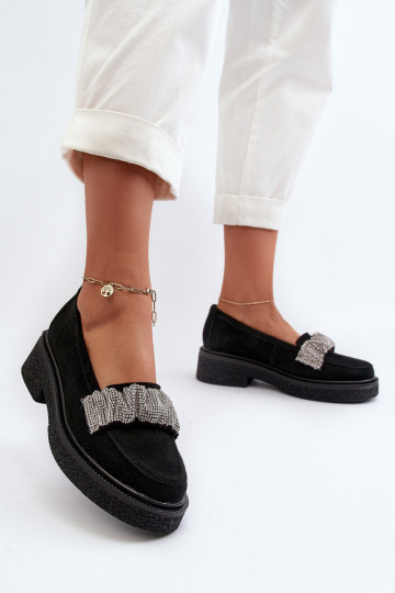 Zazoo 3419 sieviešu mokasīni zamšādas Ar dekoratīvu svītru melnas krāsas