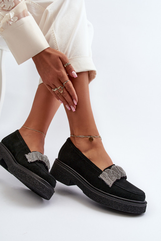 Zazoo 3419 sieviešu mokasīni zamšādas Ar dekoratīvu svītru melnas krāsas