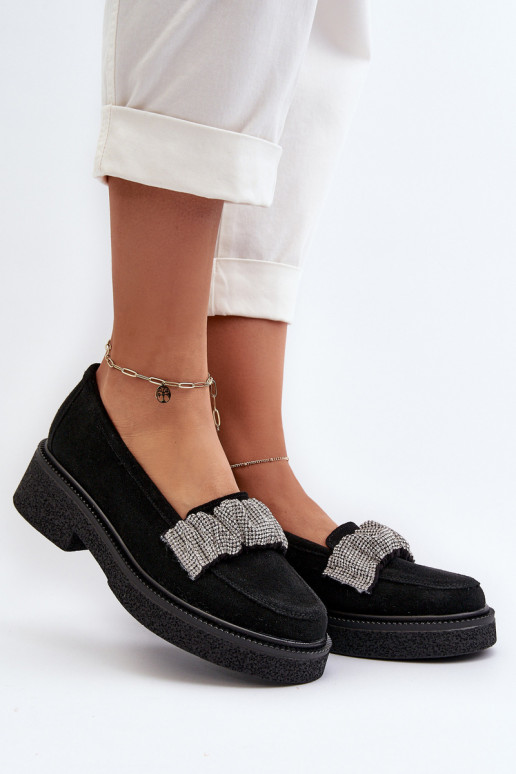 Zazoo 3419 sieviešu mokasīni zamšādas Ar dekoratīvu svītru melnas krāsas