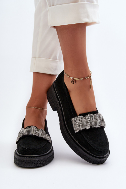 Zazoo 3419 sieviešu mokasīni zamšādas Ar dekoratīvu svītru melnas krāsas