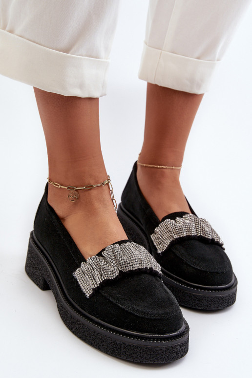 Zazoo 3419 sieviešu mokasīni zamšādas Ar dekoratīvu svītru melnas krāsas
