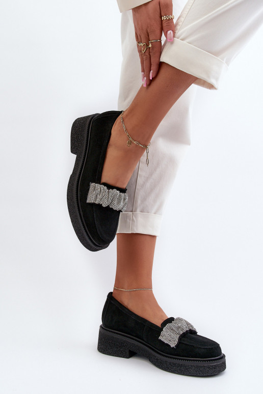 Zazoo 3419 sieviešu mokasīni zamšādas Ar dekoratīvu svītru melnas krāsas