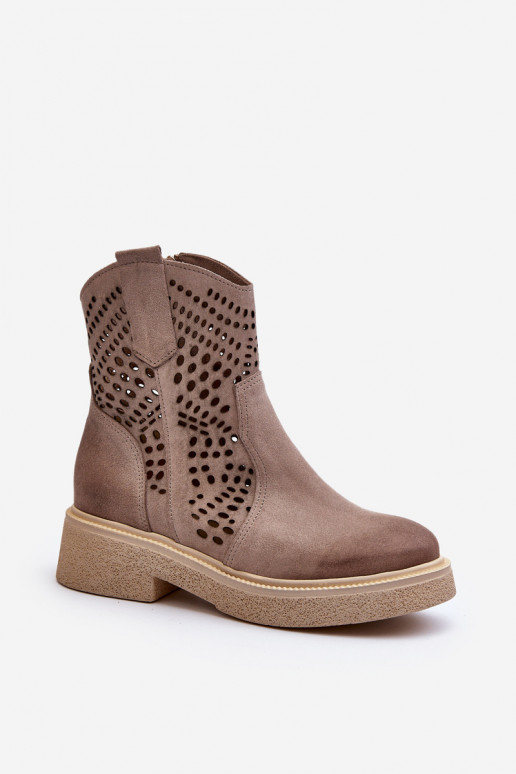 Zazoo 3470 Zamšādas kurpes Sieviešu ar platiem papēžiem Ažūrs Cappuccino Zazoo 3470 Zamšādas kurpes Sieviešu ar platiem papēžiem Ažūrs Cappuccino