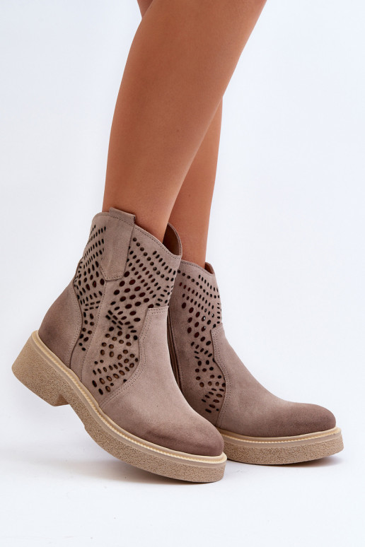 Zazoo 3470 Zamšādas kurpes Sieviešu ar platiem papēžiem Ažūrs Cappuccino Zazoo 3470 Zamšādas kurpes Sieviešu ar platiem papēžiem Ažūrs Cappuccino