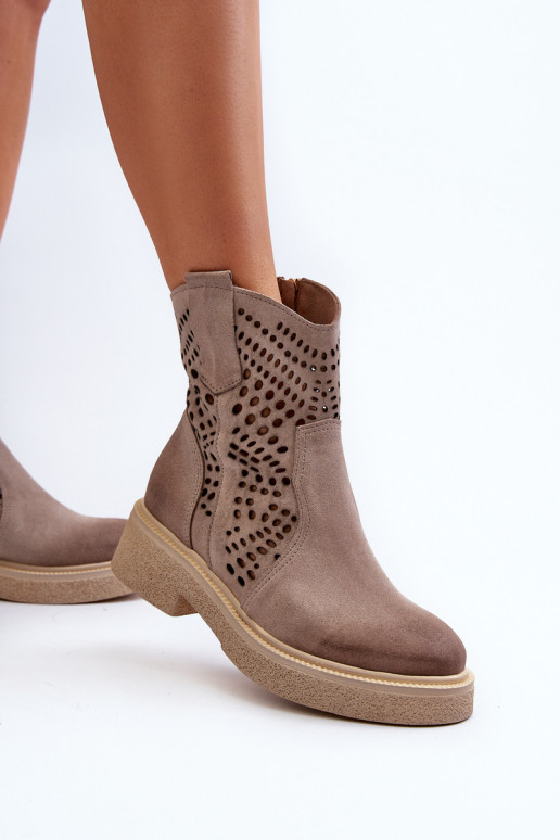 Zazoo 3470 Zamšādas kurpes Sieviešu ar platiem papēžiem Ažūrs Cappuccino Zazoo 3470 Zamšādas kurpes Sieviešu ar platiem papēžiem Ažūrs Cappuccino