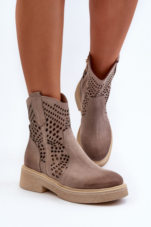 Zazoo 3470 Zamšādas kurpes Sieviešu ar platiem papēžiem Ažūrs Cappuccino Zazoo 3470 Zamšādas kurpes Sieviešu ar platiem papēžiem Ažūrs Cappuccino