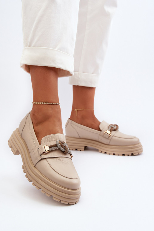 Āda sieviešu mokasīni ar ornamentiem Laura Messi 2780 smilšu krāsas Āda sieviešu mokasīni ar ornamentiem Laura Messi 2780 smilšu krāsas