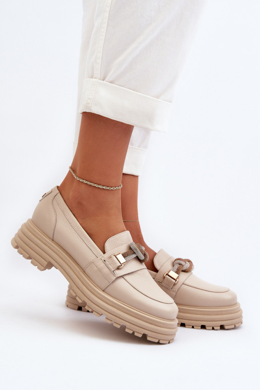 Āda sieviešu mokasīni ar ornamentiem Laura Messi 2780 smilšu krāsas Āda sieviešu mokasīni ar ornamentiem Laura Messi 2780 smilšu krāsas