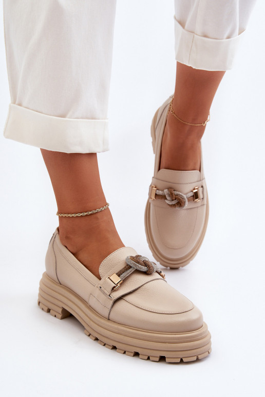 Āda sieviešu mokasīni ar ornamentiem Laura Messi 2780 smilšu krāsas Āda sieviešu mokasīni ar ornamentiem Laura Messi 2780 smilšu krāsas