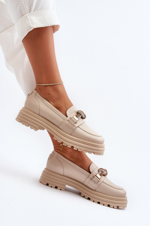 Āda sieviešu mokasīni ar ornamentiem Laura Messi 2780 smilšu krāsas Āda sieviešu mokasīni ar ornamentiem Laura Messi 2780 smilšu krāsas