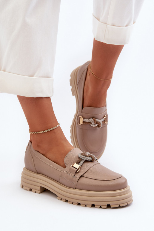 Āda sieviešu mokasīni ar ornamentiem Laura Messi 2780 smilšu krāsas Āda sieviešu mokasīni ar ornamentiem Laura Messi 2780 smilšu krāsas