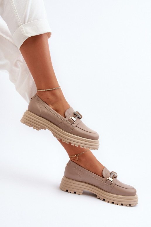 Āda sieviešu mokasīni ar ornamentiem Laura Messi 2780 smilšu krāsas Āda sieviešu mokasīni ar ornamentiem Laura Messi 2780 smilšu krāsas