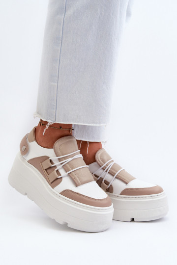 Zazoo 1833 Sneakers modeļa apavi Sieviešu Āda Uz masīvas zoles smilšu krāsas-baltas krāsas