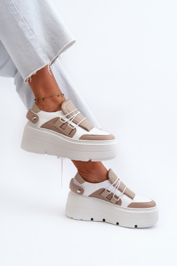 Zazoo 1833 Sneakers modeļa apavi Sieviešu Āda Uz masīvas zoles smilšu krāsas-baltas krāsas 2