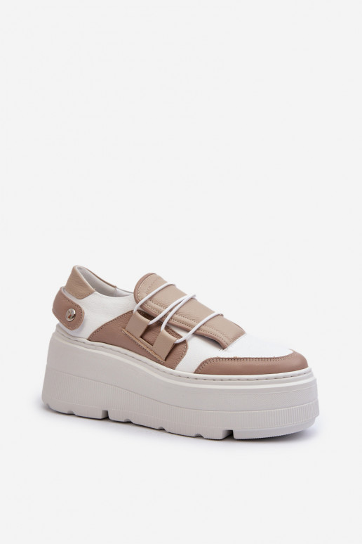 Zazoo 1833 Sneakers modeļa apavi Sieviešu Āda Uz masīvas zoles smilšu krāsas-baltas krāsas Zazoo 1833 Sneakers modeļa apavi Sieviešu Āda Uz masīvas zoles smilšu krāsas-baltas krāsas