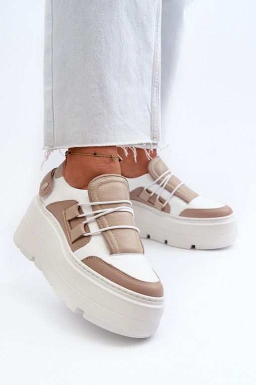 Zazoo 1833 Sneakers modeļa apavi Sieviešu Āda Uz masīvas zoles smilšu krāsas-baltas krāsas Zazoo 1833 Sneakers modeļa apavi Sieviešu Āda Uz masīvas zoles smilšu krāsas-baltas krāsas