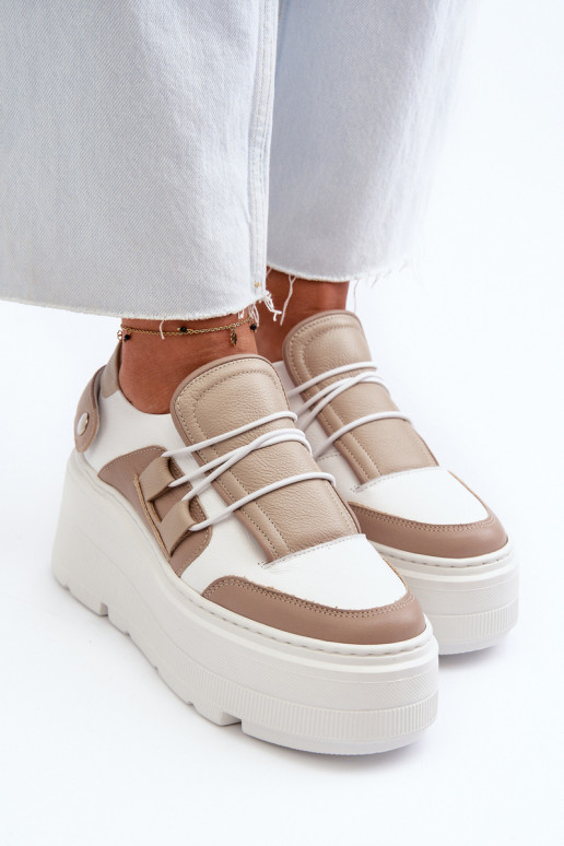 Zazoo 1833 Sneakers modeļa apavi Sieviešu Āda Uz masīvas zoles smilšu krāsas-baltas krāsas Zazoo 1833 Sneakers modeļa apavi Sieviešu Āda Uz masīvas zoles smilšu krāsas-baltas krāsas