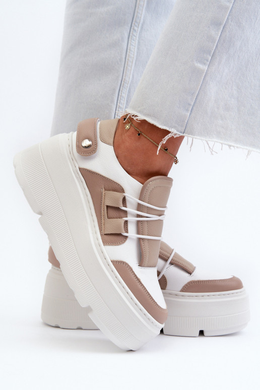 Zazoo 1833 Sneakers modeļa apavi Sieviešu Āda Uz masīvas zoles smilšu krāsas-baltas krāsas Zazoo 1833 Sneakers modeļa apavi Sieviešu Āda Uz masīvas zoles smilšu krāsas-baltas krāsas