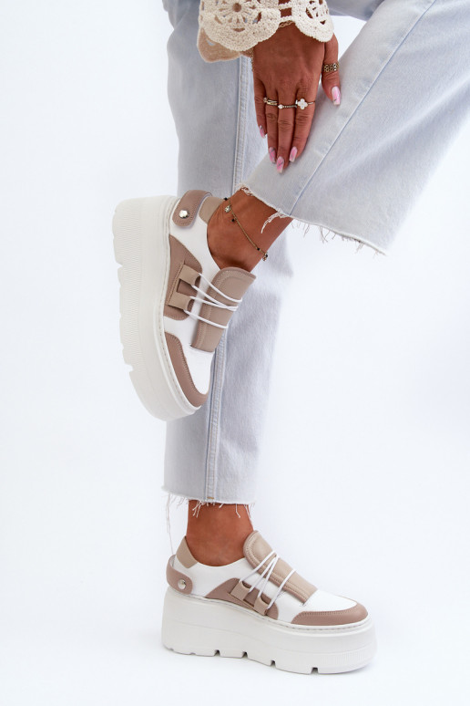 Zazoo 1833 Sneakers modeļa apavi Sieviešu Āda Uz masīvas zoles smilšu krāsas-baltas krāsas Zazoo 1833 Sneakers modeļa apavi Sieviešu Āda Uz masīvas zoles smilšu krāsas-baltas krāsas